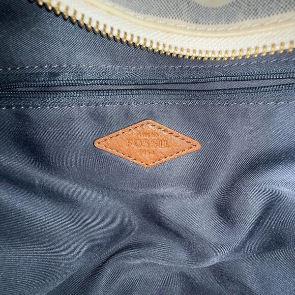 FOSSIL Coated Canvas Striped Fiona satchel Crossbody Shoulder Bag Blue/Off White - Picture 14 of 16